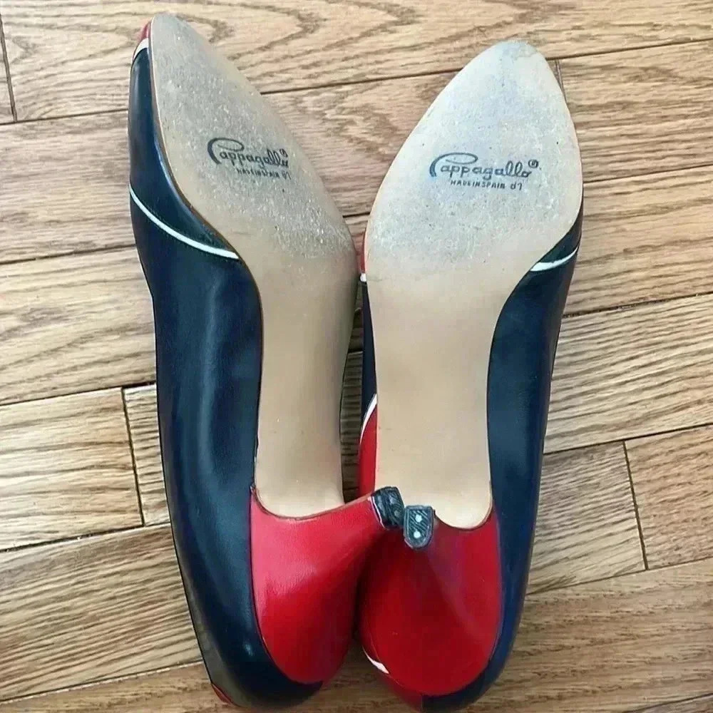 [10AA]Pappagallo Blue/Red  Patterned Kit Heel Pump - Picture 8 of 9